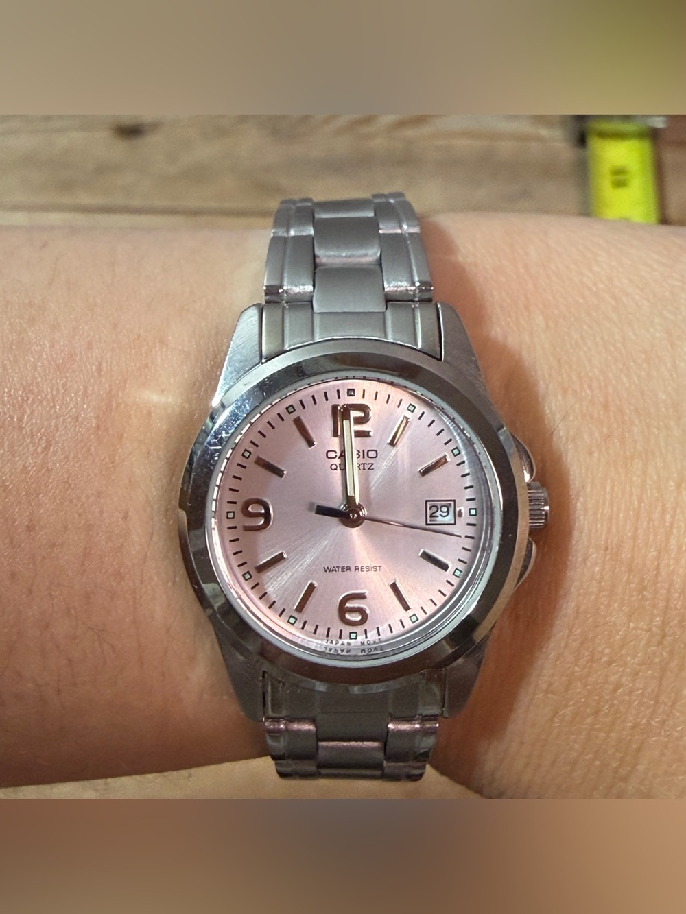 Casio Silver Stainless Steel Watch with Pink Dial